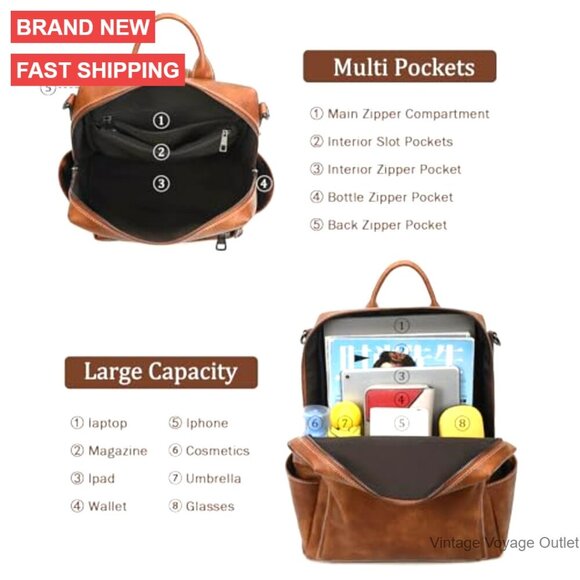 Faux Leather Convertible Backpack Purse, Large Capacity Anti-Theft Work Travel main image 4